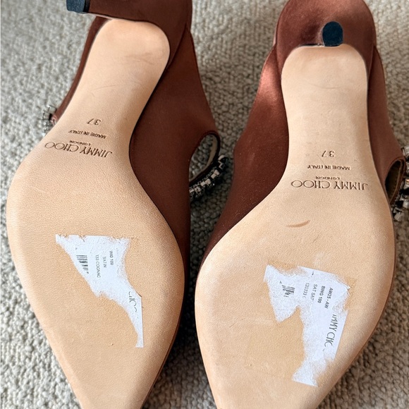 Jimmy Choo Brown Satin Crystal-Embellished Pointed-Toe Heels - Picture 4 of 4